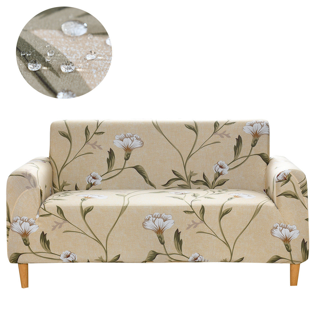 White fowers with brown leafes in beige background HomeStyle sofa cover