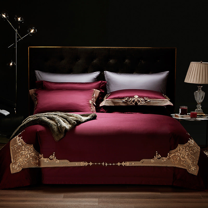 Luxurious Silk & Cotton Embroidery Style Four-Piece Bedding Set