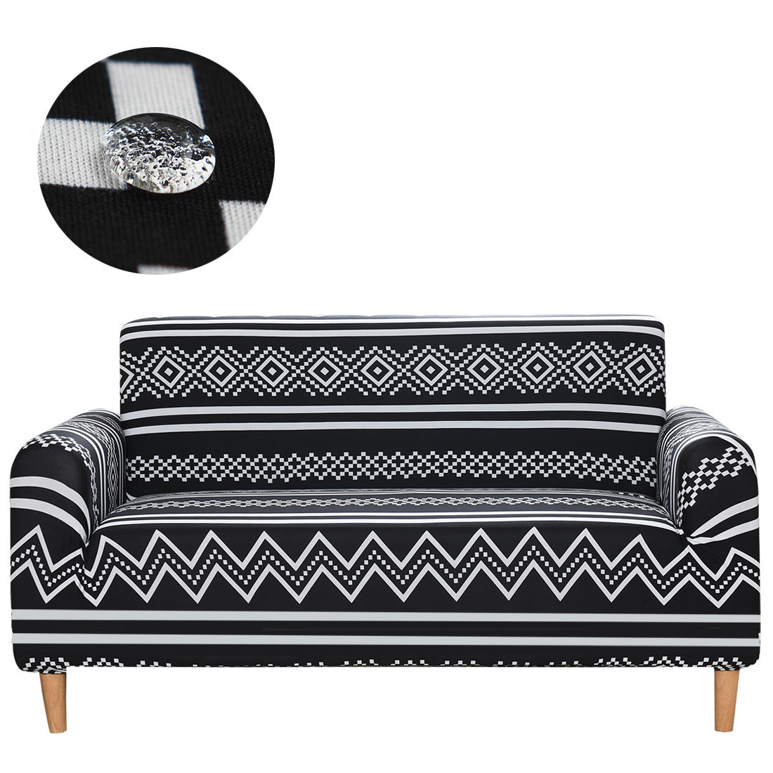 White horizontal white patterns in black background HomeStyle sofa cover