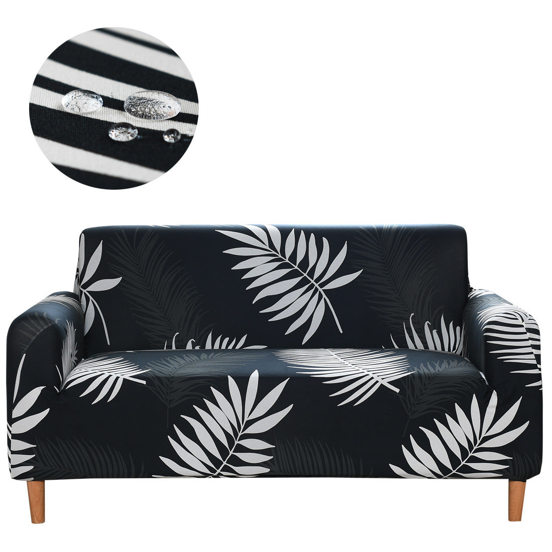 Larg white leafs in black background HomeStyle sofa cover