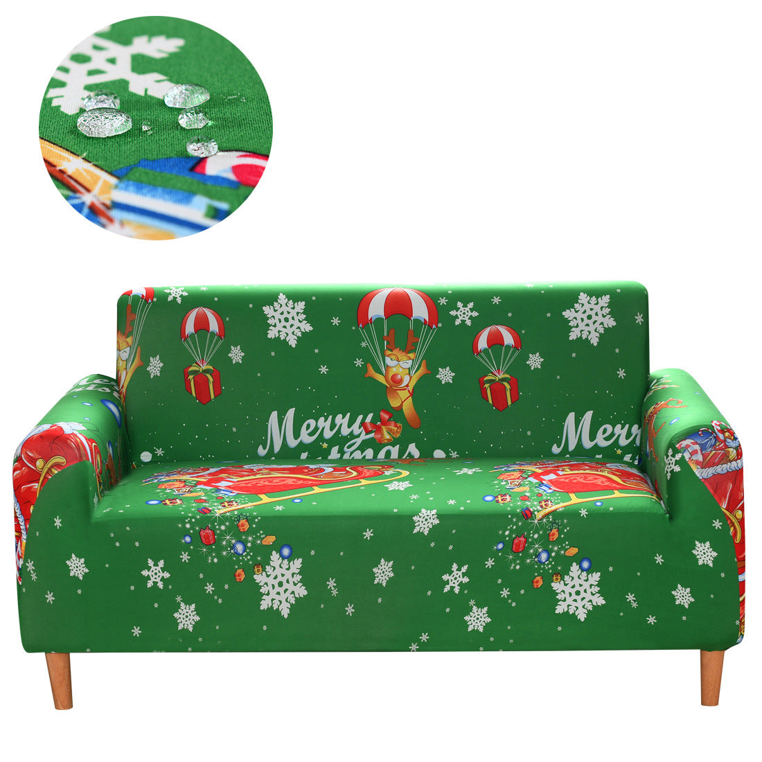 Red and white christmas figures and symbols in green bachground HomeStyle sofa cover