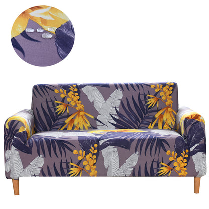 Orang and blue leafes with gray feather in purpele background HomeStyle sofa cover