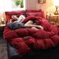 Sleeping girl on Red Cozy Bedding set 