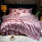 Smooth silky satin pink with lighter shade printed designs HomeStyle duvet cover set