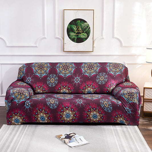 Colorful circular patterns with deep burgendy background HomeStyle sofa cover