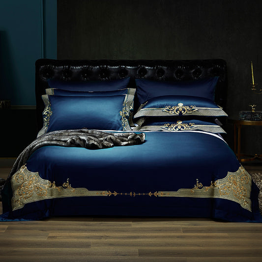 Luxurious Silk & Cotton Embroidery Style Four-Piece Bedding Set