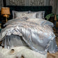 Silver grey satin silk with beige printed designs HomeStyle duvet covet set